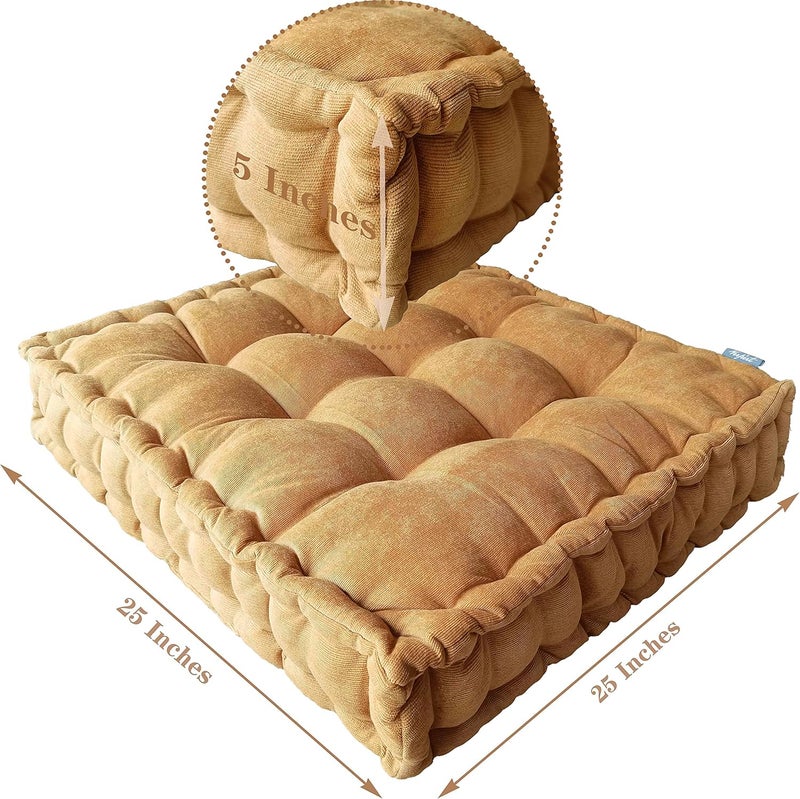 Verpert Floor Pillow 25x25 Inch, Square Meditation Cushion Floor Seating for Adults, Oversized Tufted seat Cushion Reading Nook for Kids, Yoga Meditation Pillow for Sitting on Floor (Yellow) - Image 5